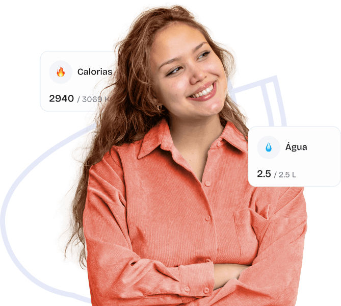 Mulher analisando calorias e hidratação